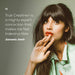 A quote graphic featuring the text 'True Creatine+ is a mighty expert concoction that makes me feel indestructible. Jameela Jamil' with dark hair, bangs, and red lipstick looking thoughtfully to the side.