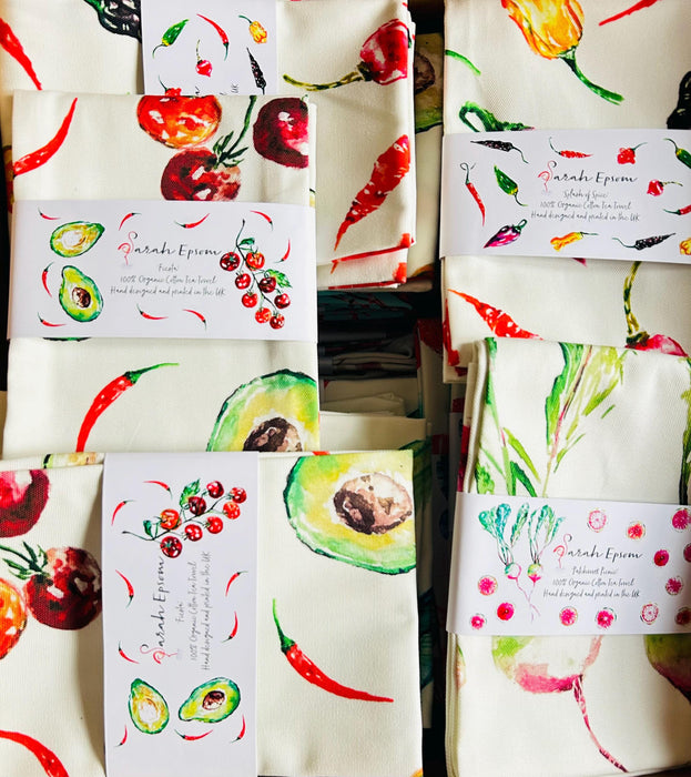 Guacamole, Fiesta, 100% Organic Cotton tea towel, Designed and printed in UK - by Sarah Epsom