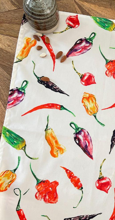 Chilli tea towel, Splash of Spice, 100% Organic Cotton tea towel, Designed and printed in UK - by Sarah Epsom