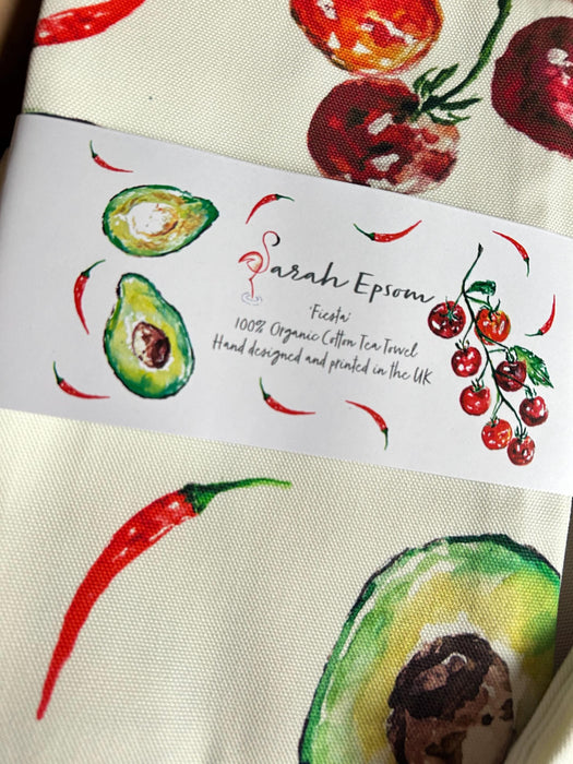 Guacamole, Fiesta, 100% Organic Cotton tea towel, Designed and printed in UK - by Sarah Epsom