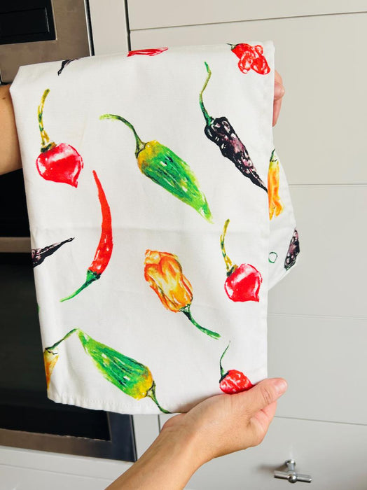 Chilli tea towel, Splash of Spice, 100% Organic Cotton tea towel, Designed and printed in UK - by Sarah Epsom