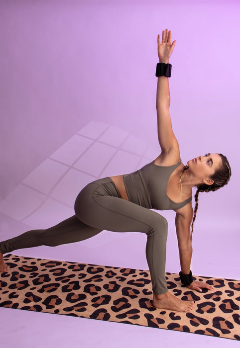 Flow Yoga Mat Natural Leopard Vegan Suede - Main Image