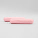 A pair of pink dumbbell strength bars placed side by side on a white background.