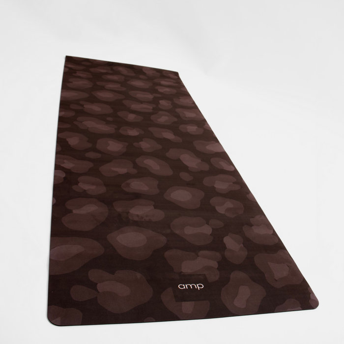 Black leopard vegan suede yoga mat