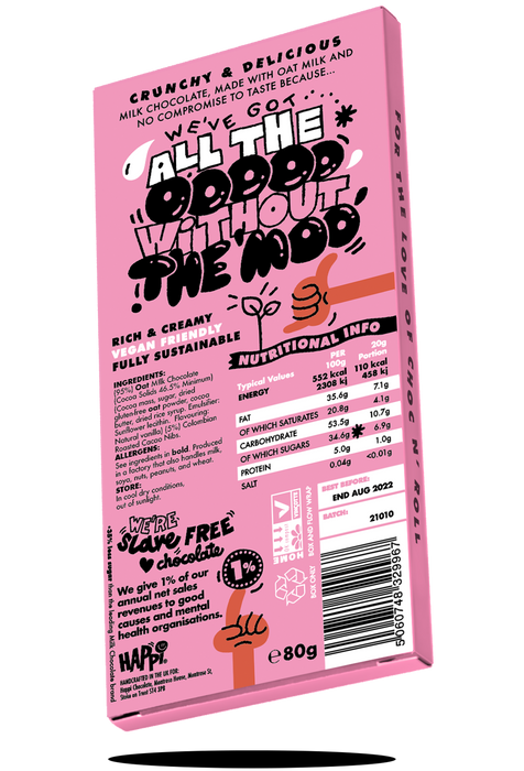 Back of Vegan Friendly Cacao Nibs Chocolate Bar