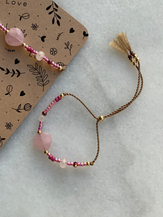 LOVE Adjustable Bracelet With Rose Quartz