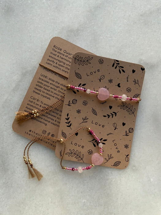 LOVE Adjustable Bracelet With Rose Quartz