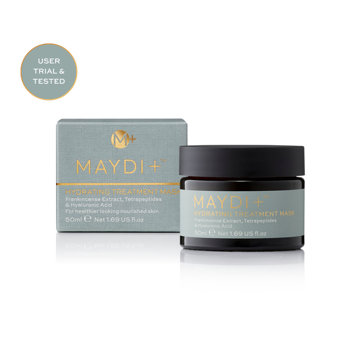 Maydi+ hydrating treatment mask with packaging on a white background