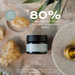 Maydi+ eye cream jar with natural elements and text about user trial results. 80% of users felt skin around their eyes looked more radiant. 