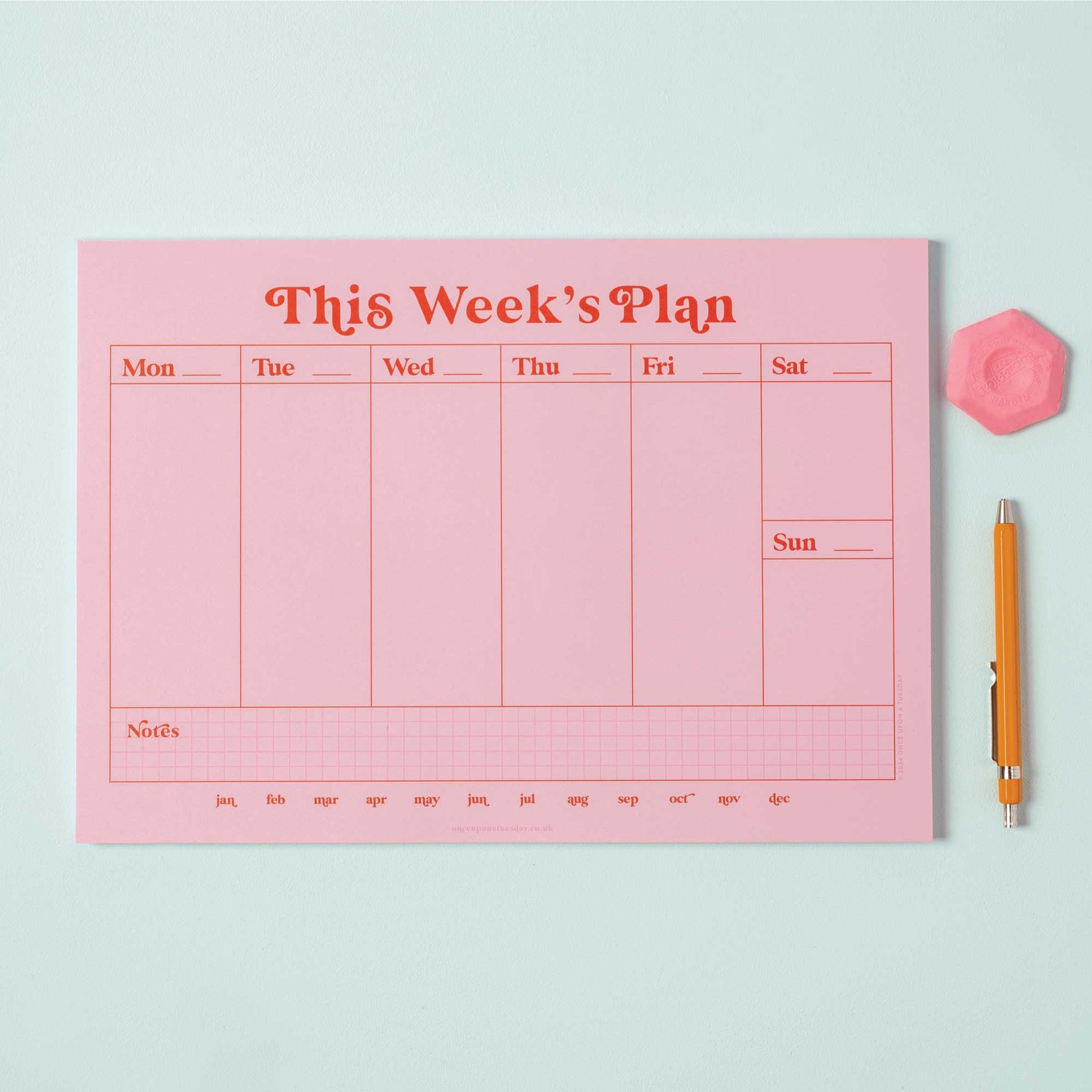 A4 Weekly Planner Pad – Pink & Red Desk Organiser | 100% Recycled ...