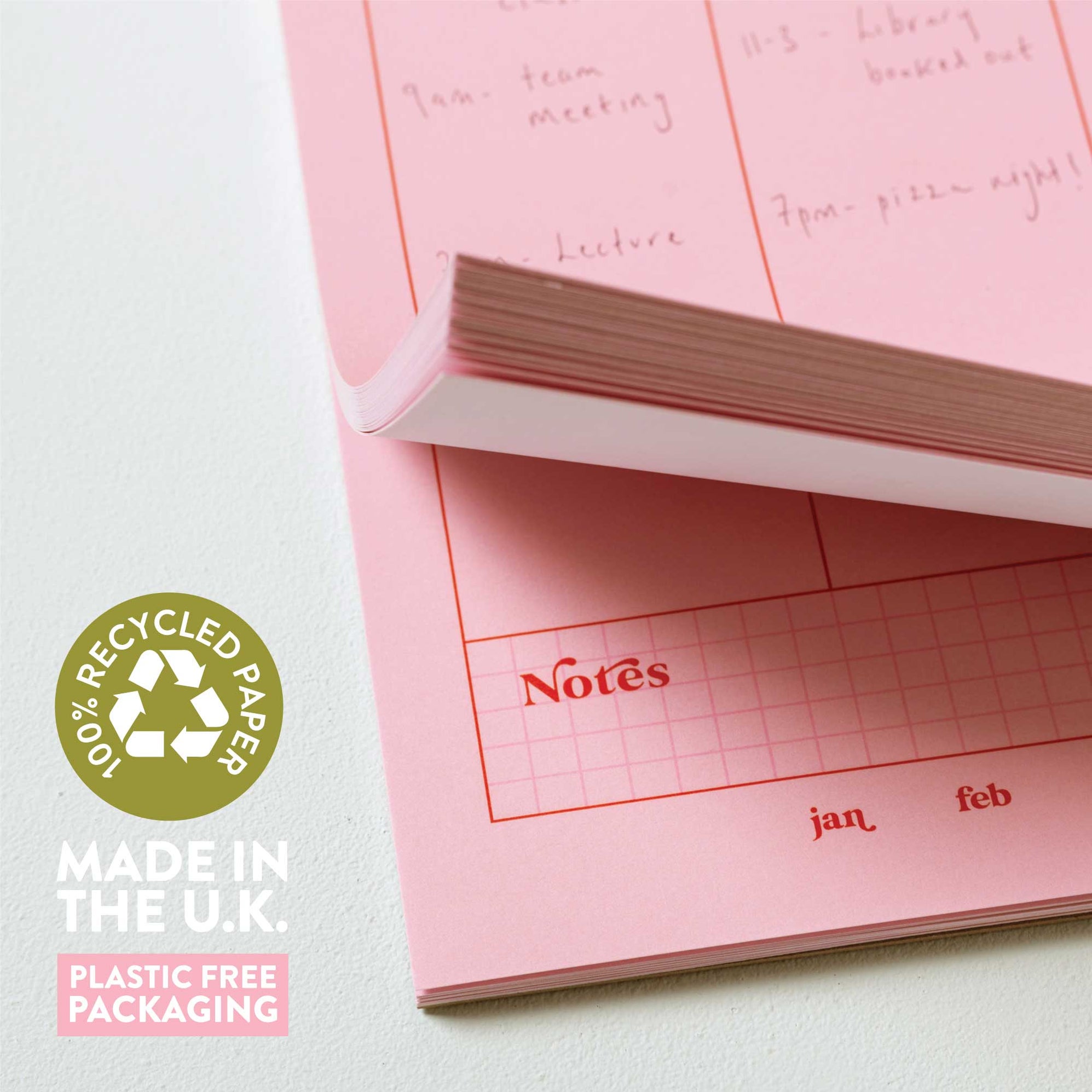 A4 Weekly Planner Pad – Pink & Red Desk Organiser | 100% Recycled ...