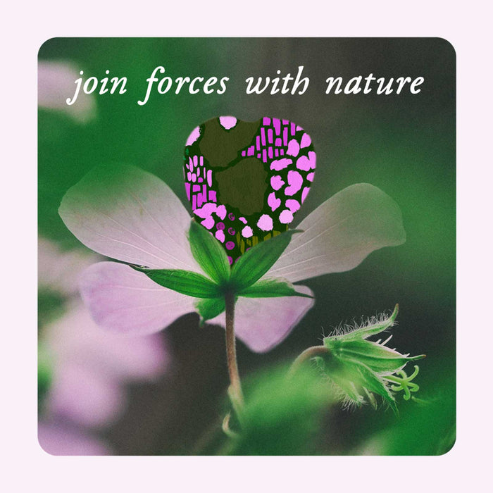 join forces with nature text with a flower showing the microbes with an illustration which are used in our liquid probiotics